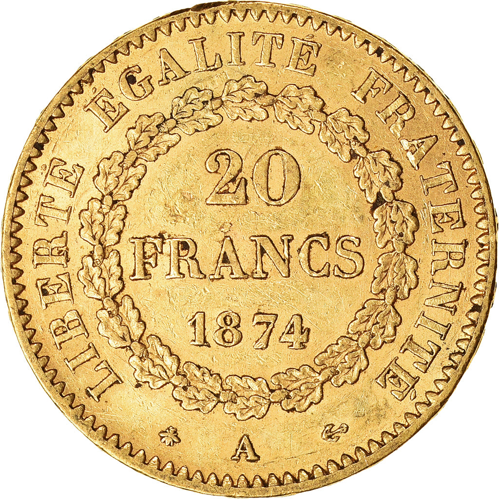 Münze, Frankreich, Génie, 20 Francs, 1874, Paris, SS+, Gold, KM:825