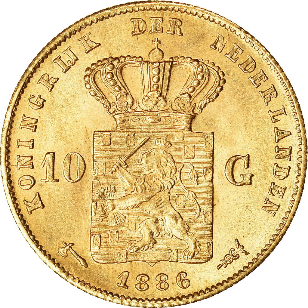 Monnaie, Pays-Bas, William III, 10 Gulden, 1886, SPL, Or, KM:106