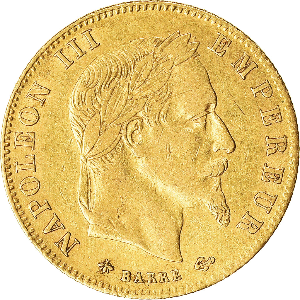 Moneda, Francia, Napoleon III, 5 Francs, 1865, Paris, MBC, Oro, KM:803.1