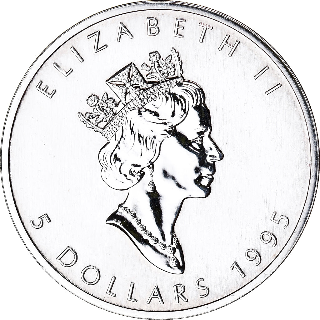 Moneda, Canadá, Elizabeth II, Maple Leaf, 5 Dollars, 1995, 1 Oz, SC+, Plata