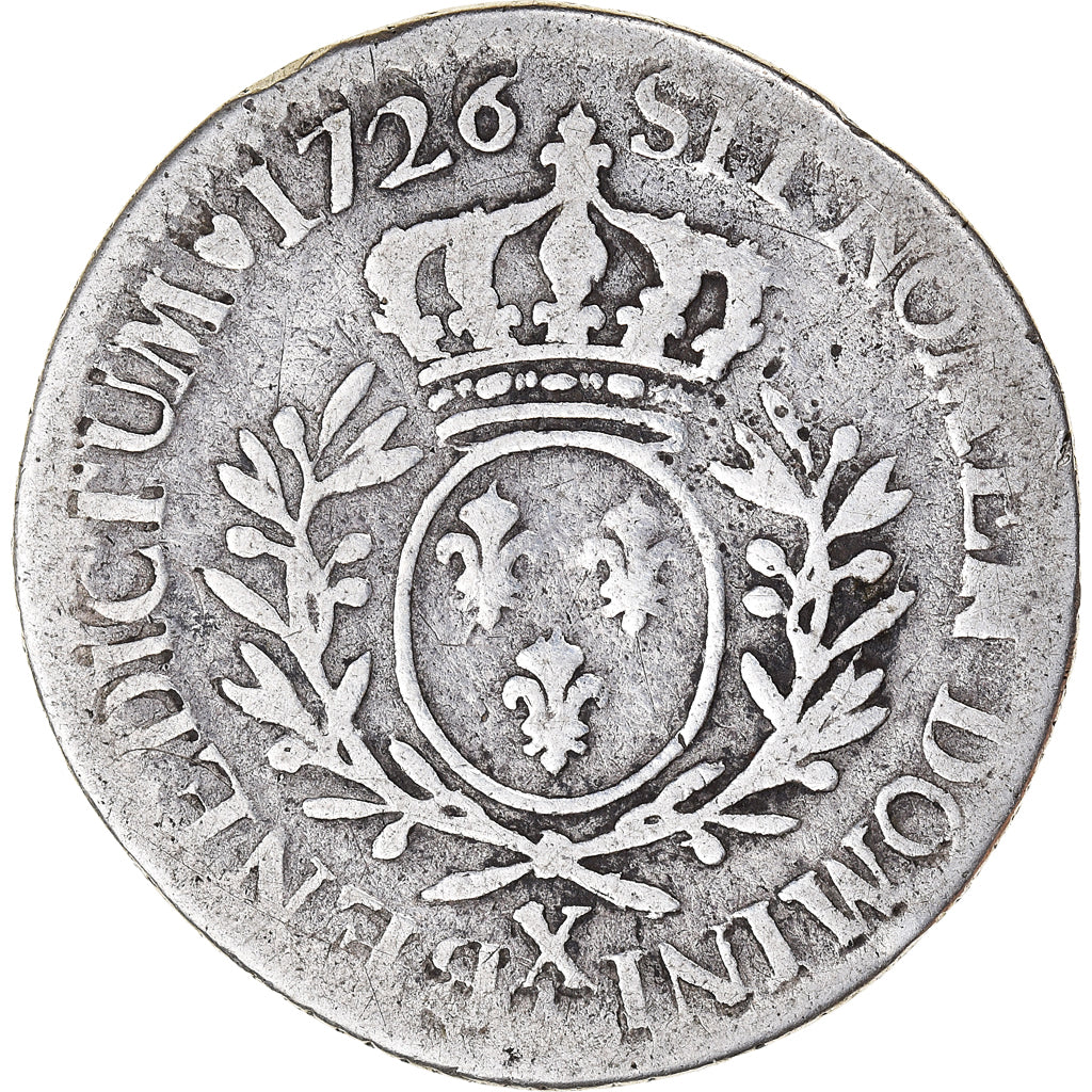 Moneta, Francia, Louis XV, 1/5 Écu aux branches d'olivier, 1726, Amiens, B+