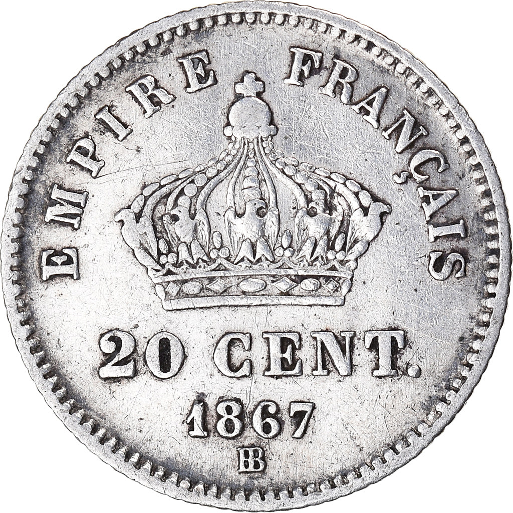 Monnaie, France, Napoleon III, 20 Centimes, 1867, Strasbourg, TB+, Argent