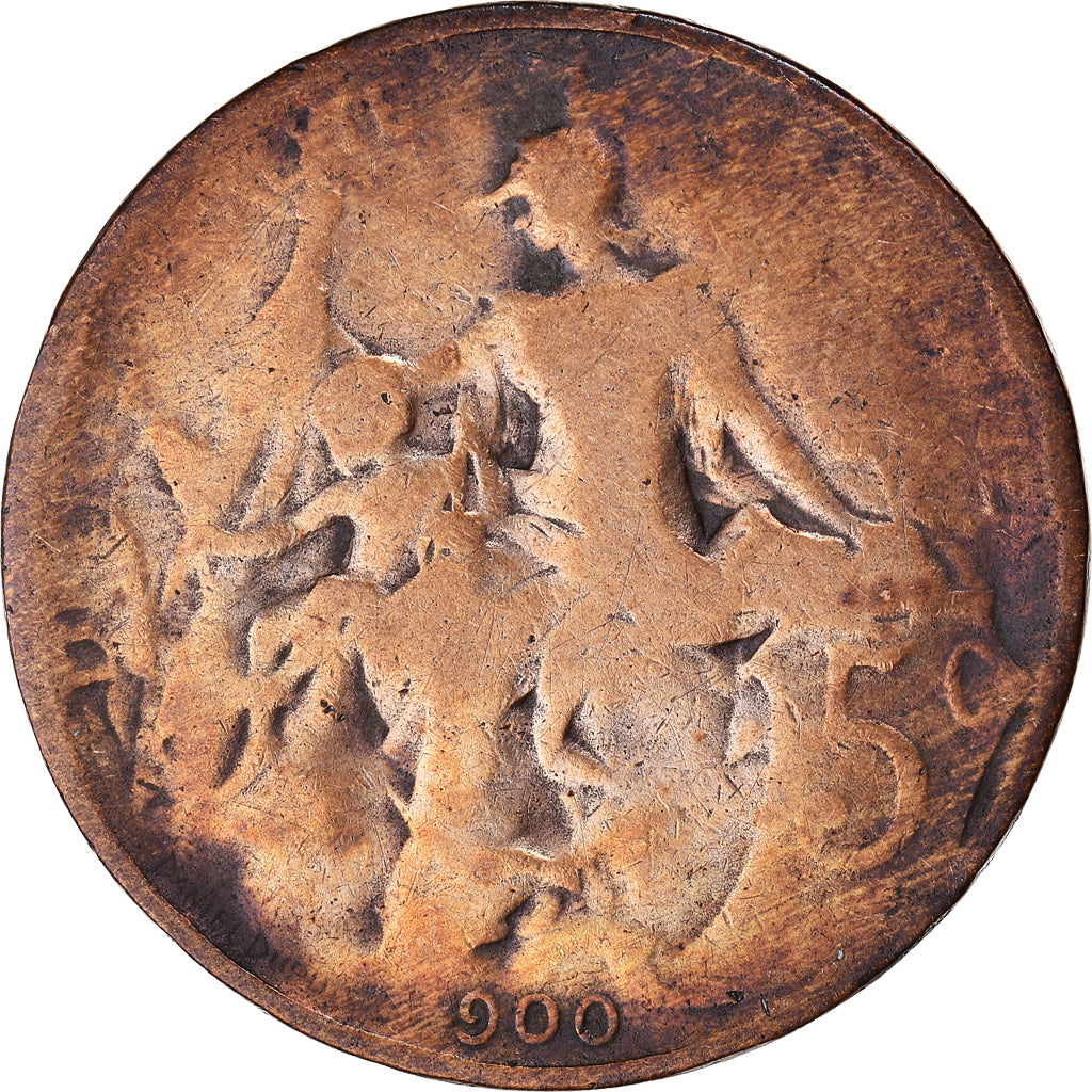 Munten, Frankrijk, Dupuis, 5 Centimes, 1900, Paris, Variety 900, ZG+, Bronzen