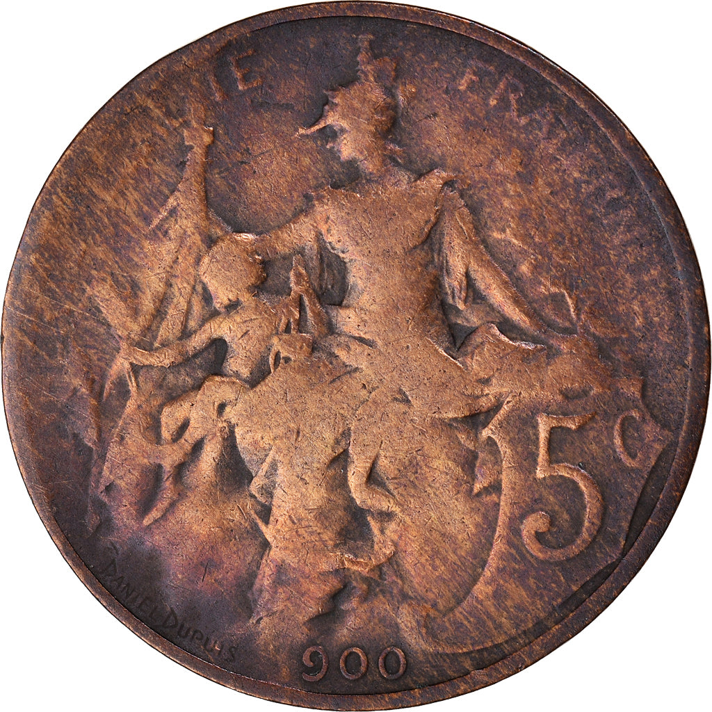 Moneta, Francia, Dupuis, 5 Centimes, 1900, Paris, Variety 900, MB, Bronzo