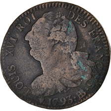 Münze, Frankreich, Louis XVI, 2 Sols, 1793, Strasbourg, S, Métal de cloche