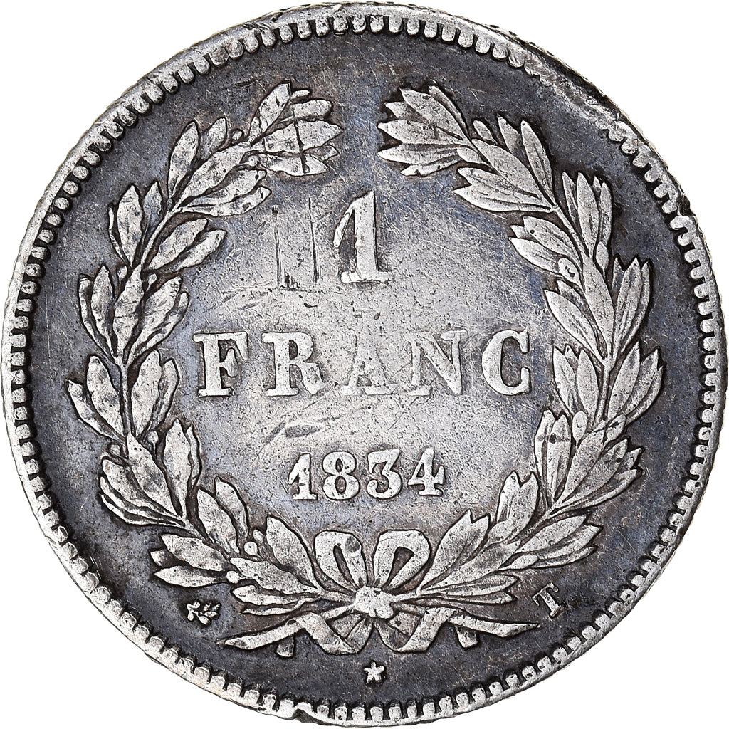 Coin, France, Louis-Philippe, Franc, 1834, Nantes, VF(30-35), Silver, KM:748.12