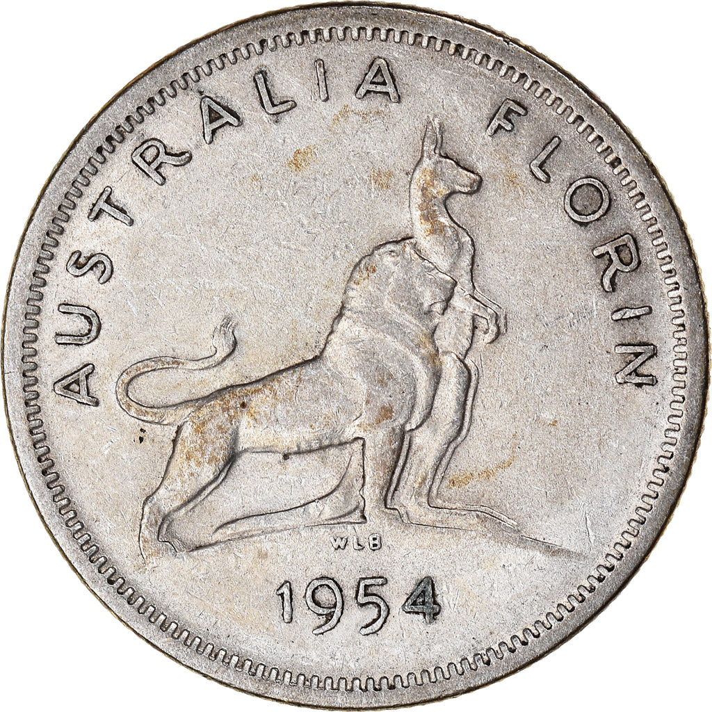 Münze, Australien, Elizabeth II, Florin, 1954, Melbourne, S+, Silber, KM:55