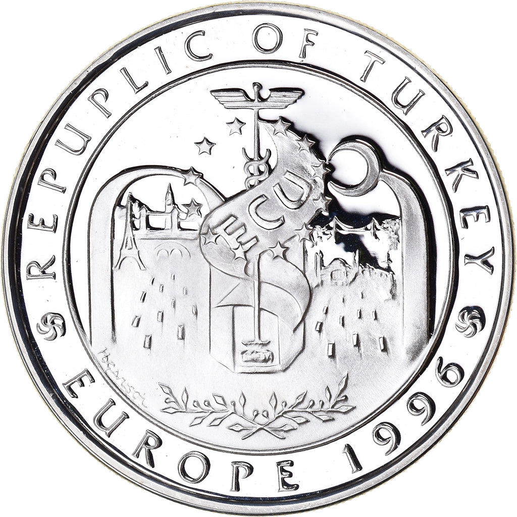Coin, Turkey, Europa, 750000 Lira, 1996, Proof, MS(65-70), Silver, KM:1046