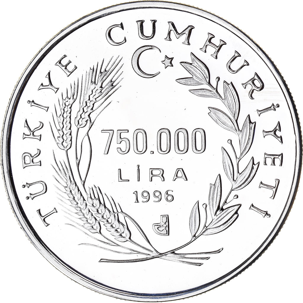 Coin, Turkey, Europa, 750000 Lira, 1996, Proof, MS(65-70), Silver, KM:1046