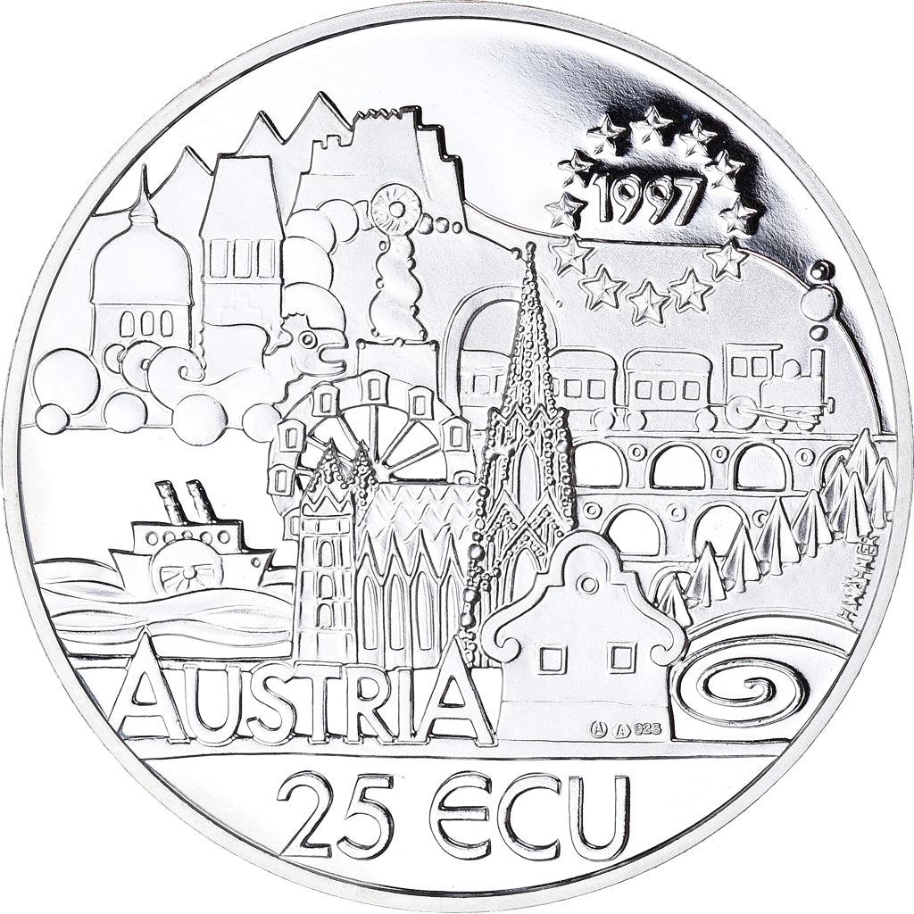 Münze, Österreich, Franz Schubert, 25 Ecu, 1997, Proof, UNZ+, Silber, KM:30