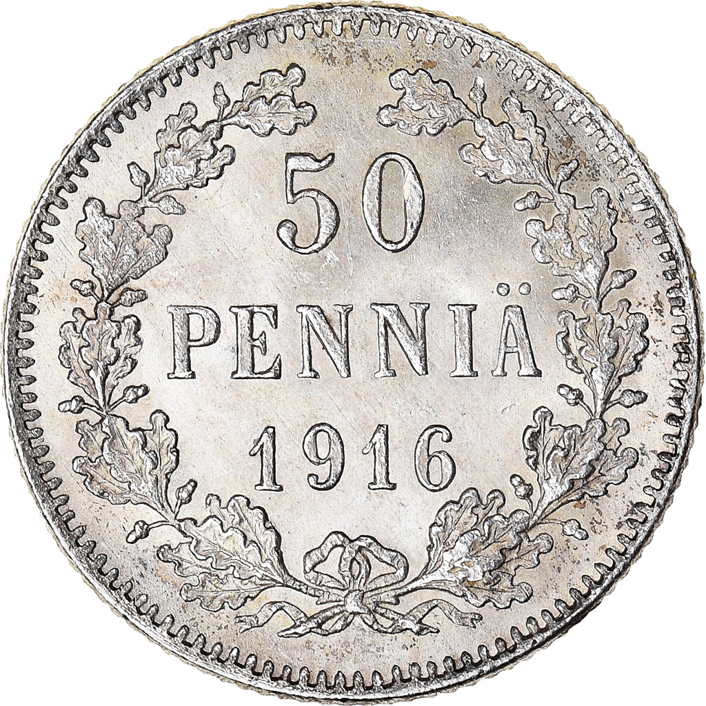 Coin, Finland, Nicholas II, 50 Penniä, 1916, MS(60-62), Silver, KM:2.2