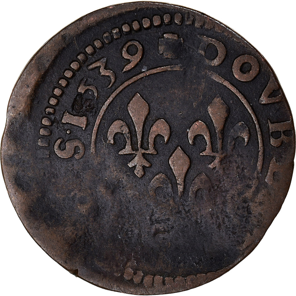 Coin, France, Louis XIII, Double Tournois, 1639, Vallée du Rhône