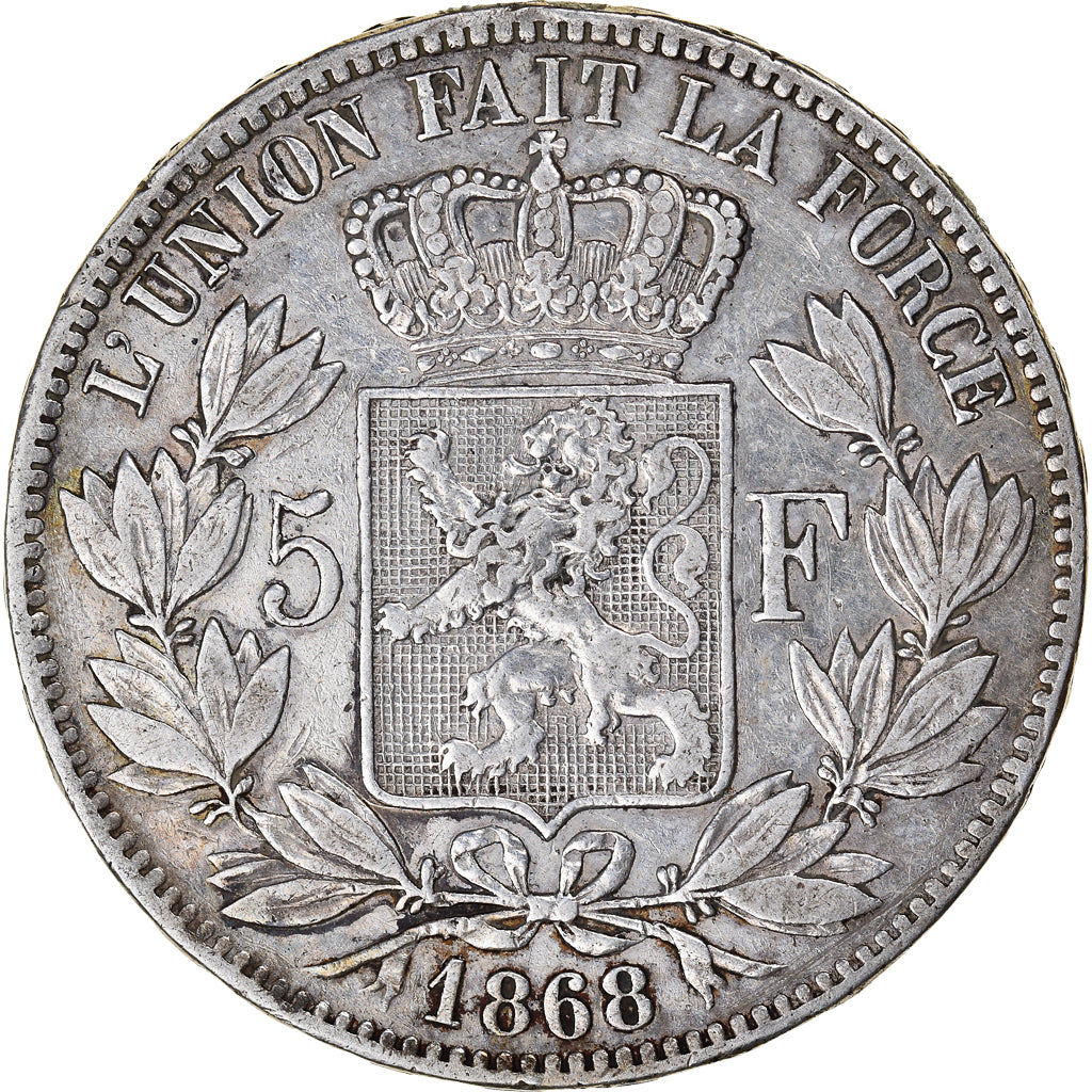 Moneta, Belgio, Leopold II, 5 Francs, 5 Frank, 1868, BB, Argento, KM:24