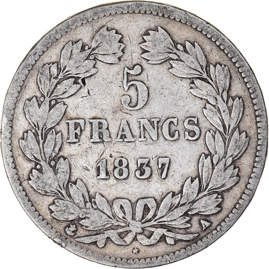 Coin, France, Louis-Philippe, 5 Francs, 1837, Paris, VF(20-25), Silver