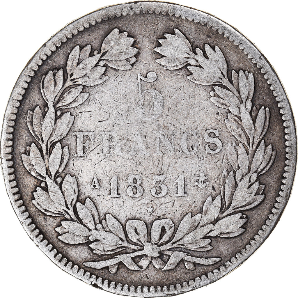 Munten, Frankrijk, Louis-Philippe, 5 Francs, 1831, Paris, ZG+, Zilver, KM:745.1