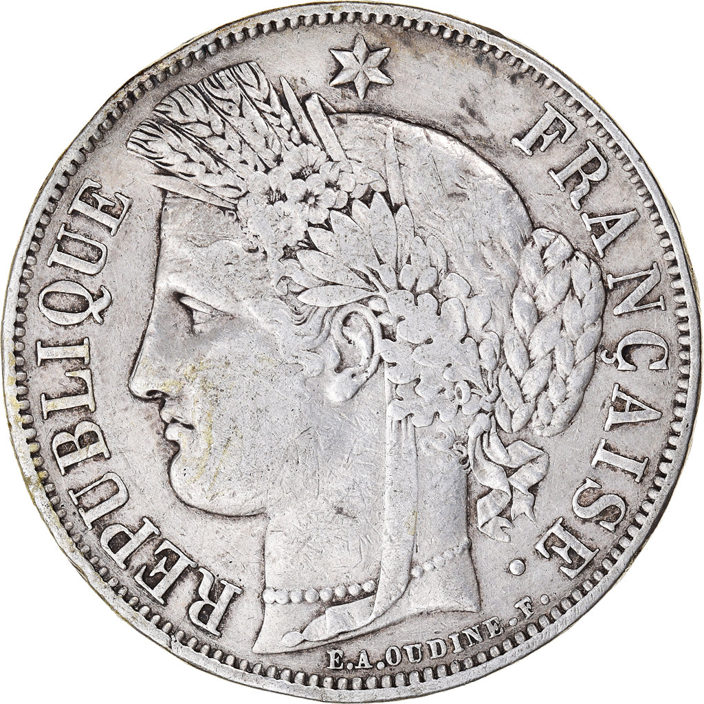 Moneta, Francia, Cérès, 5 Francs, 1850, Paris, MB+, Argento, KM:761.1