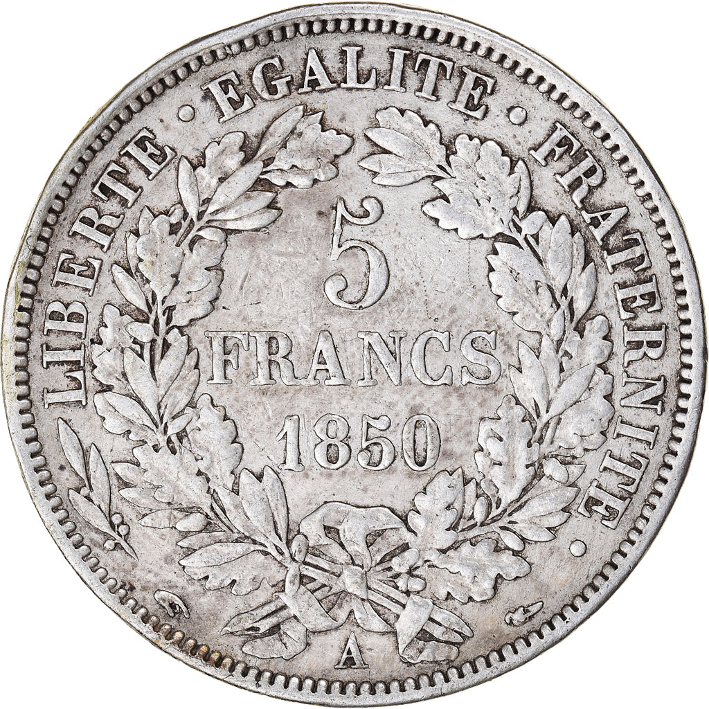 Moneta, Francia, Cérès, 5 Francs, 1850, Paris, MB+, Argento, KM:761.1