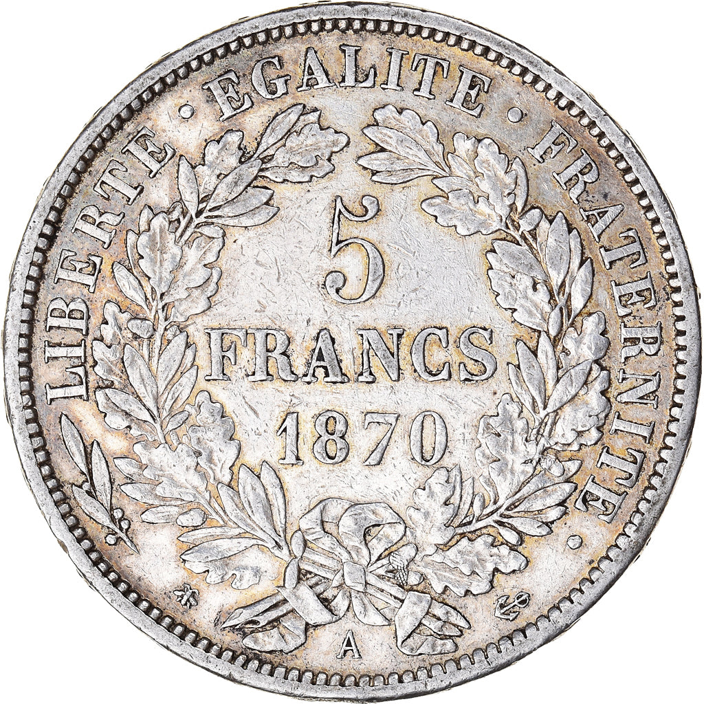 Coin, France, Cérès, 5 Francs, 1870, Paris, EF(40-45), Silver, KM:819