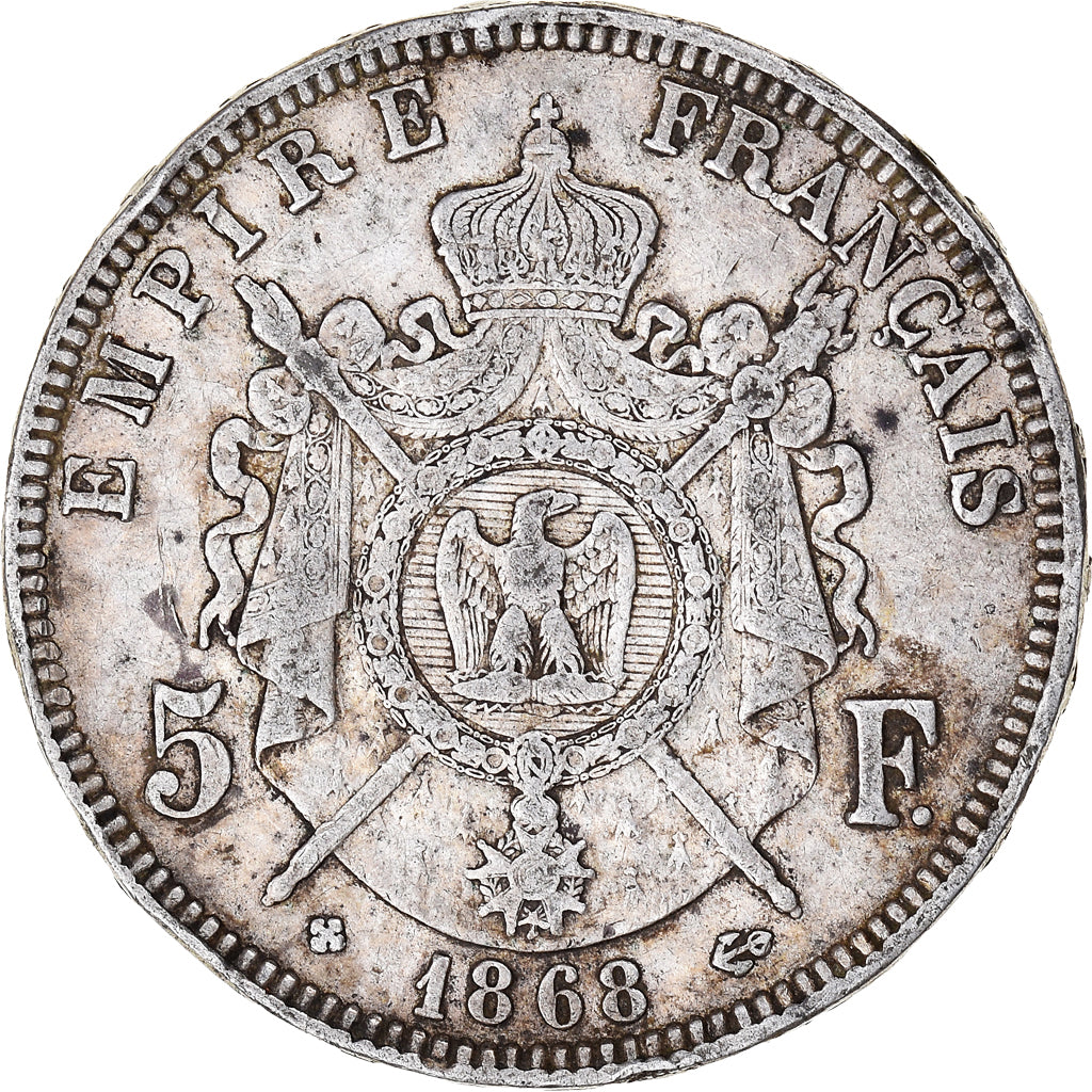 Munten, Frankrijk, Napoleon III, 5 Francs, 1868, Strasbourg, FR+, Zilver