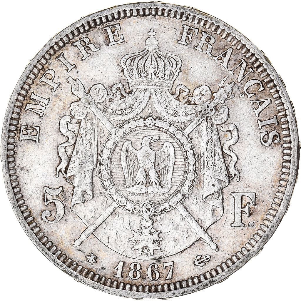 Moneta, Francja, Napoleon III, 5 Francs, 1867, Paris, EF(40-45), Srebro