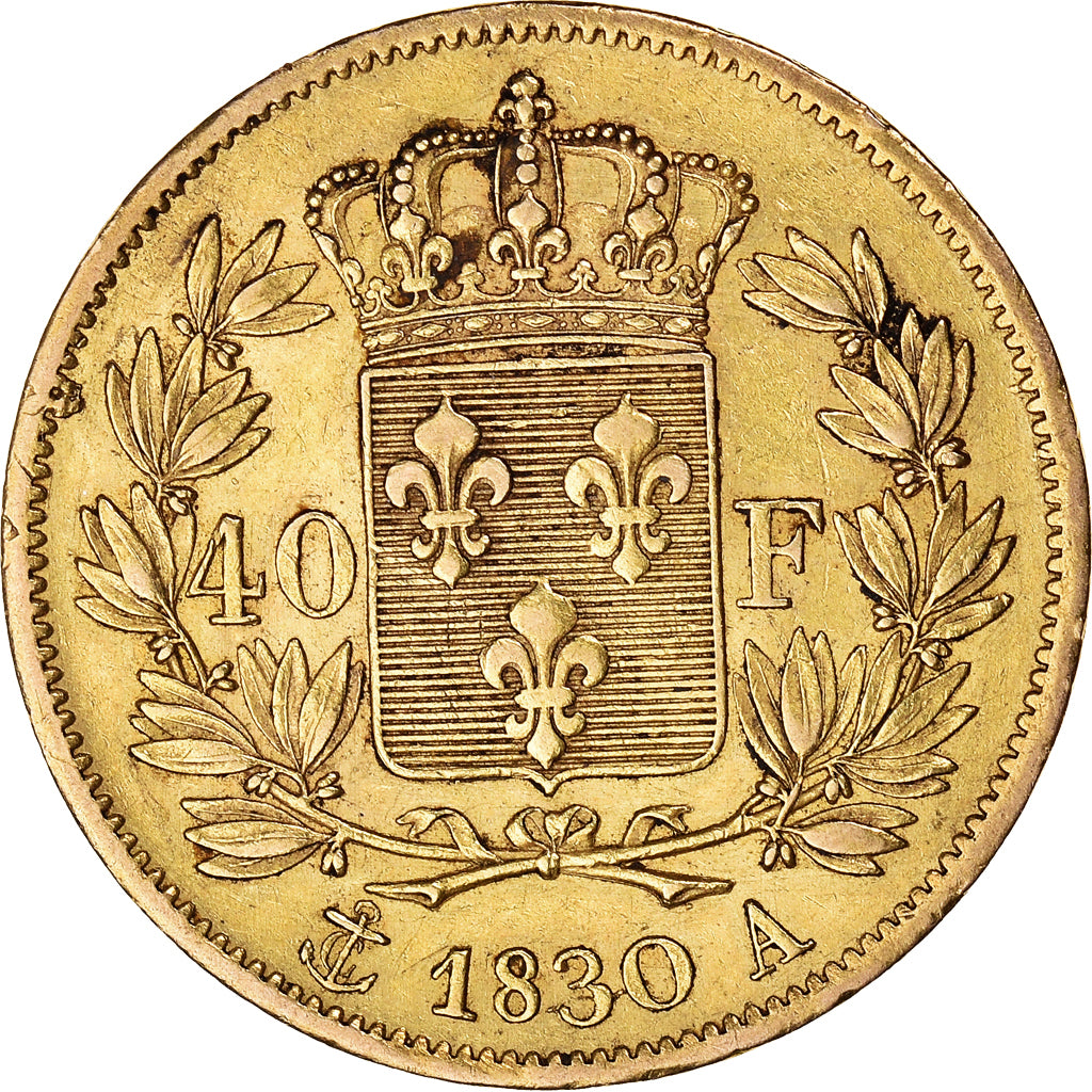 Moneda, Francia, Charles X, 40 Francs, 1830, Paris, MBC, Oro, KM:721.1