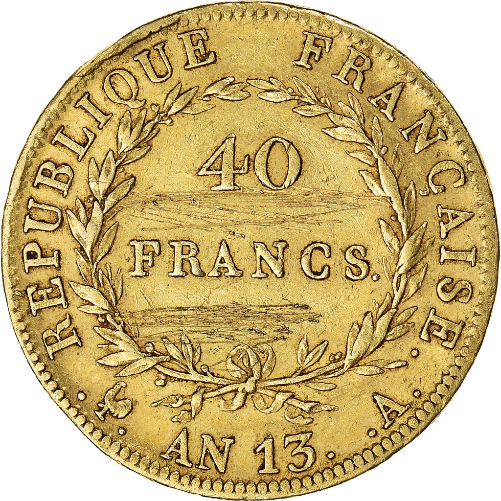 Moeda, França, Napoléon I, 40 Francs, AN 13, Paris, EF(40-45), Dourado