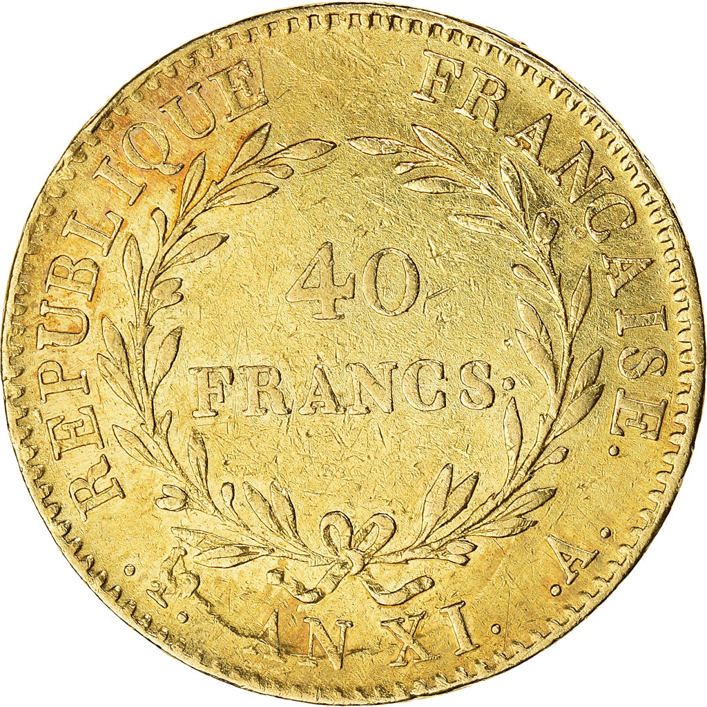 Moneta, Francja, Napoleon I, 40 Francs, An XI, Paris, Without olive, VF(30-35)