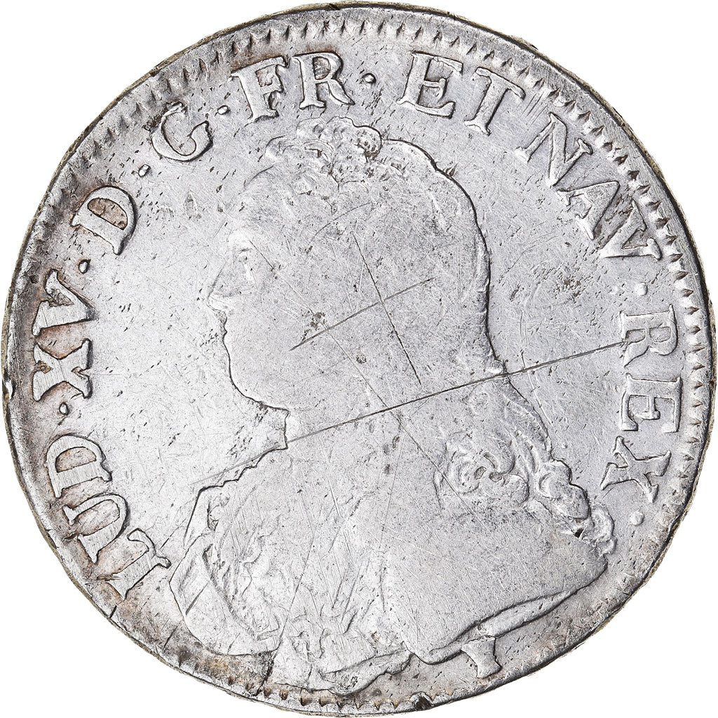 Moeda, França, Louis XV, Ecu aux branches d'olivier, 1730, Rennes, VF(20-25)