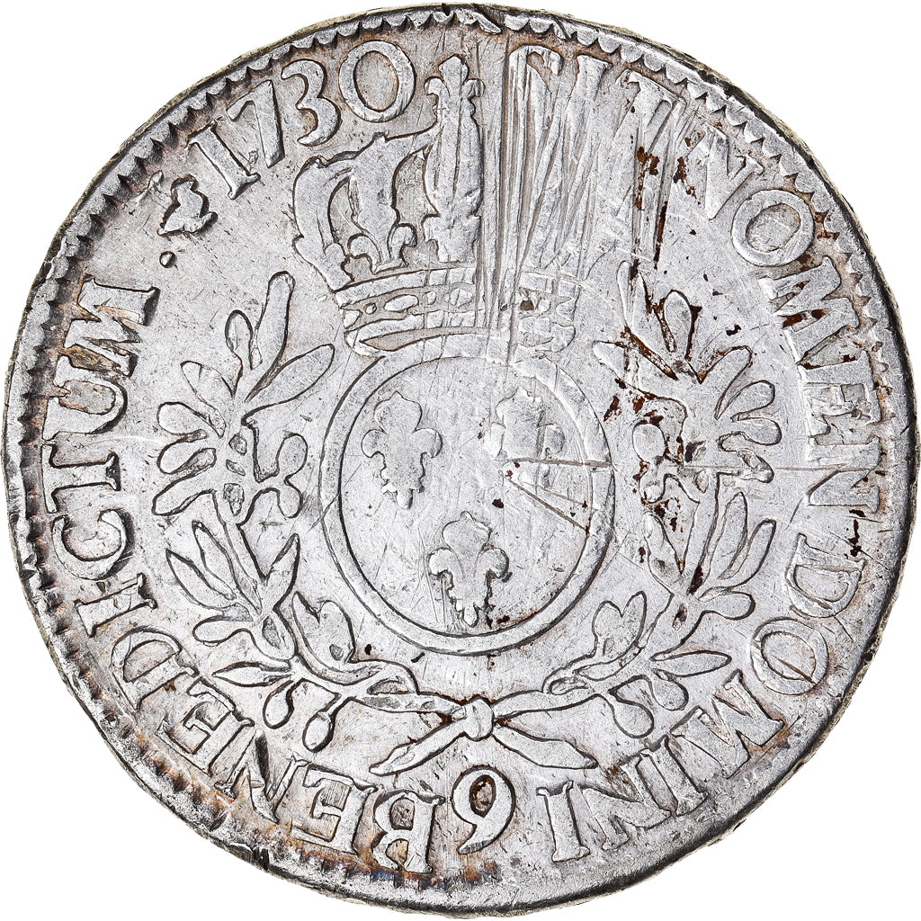 Moeda, França, Louis XV, Ecu aux branches d'olivier, 1730, Rennes, VF(20-25)