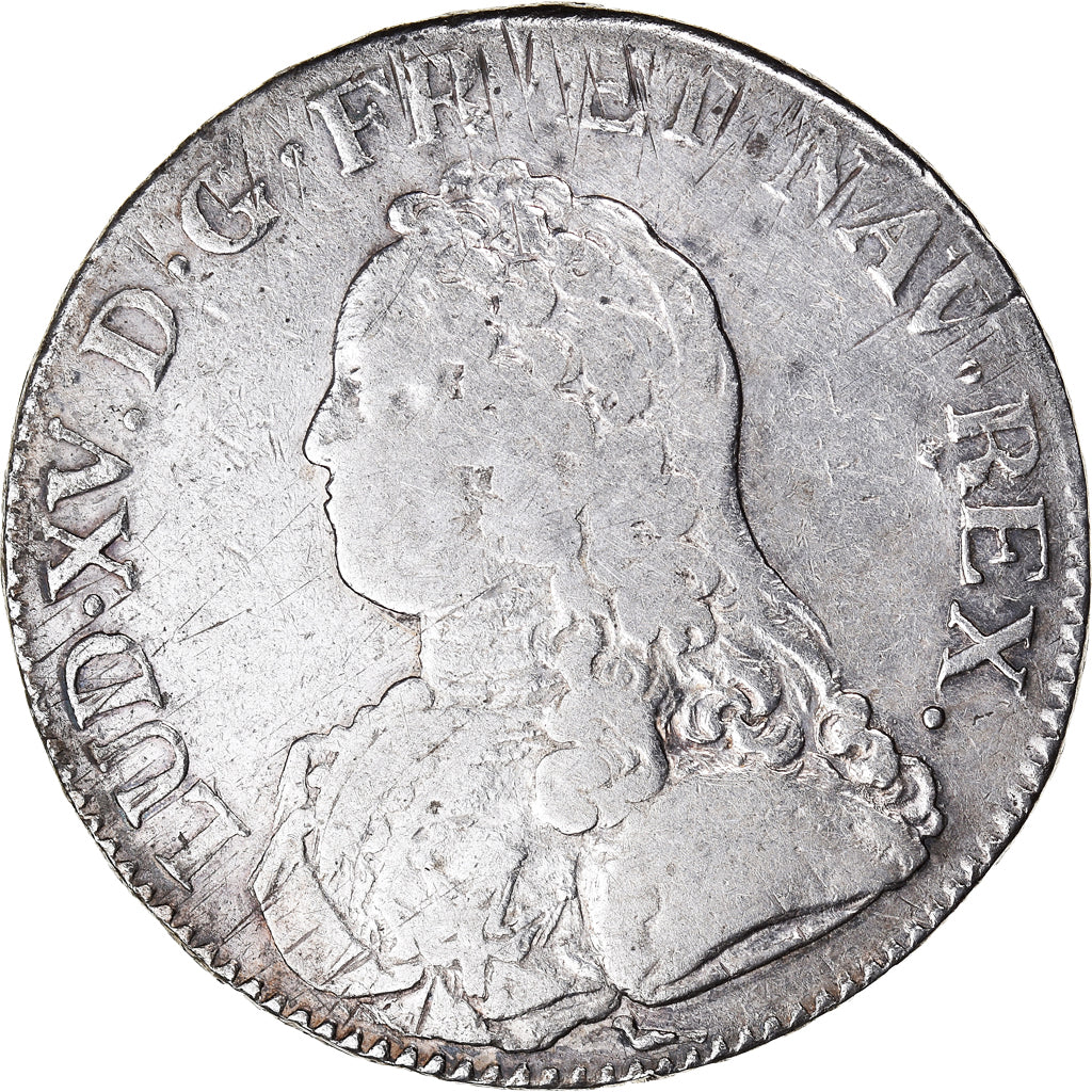 Moeda, França, Louis XV, Ecu aux branches d'olivier, 1732, Bourges, Rara