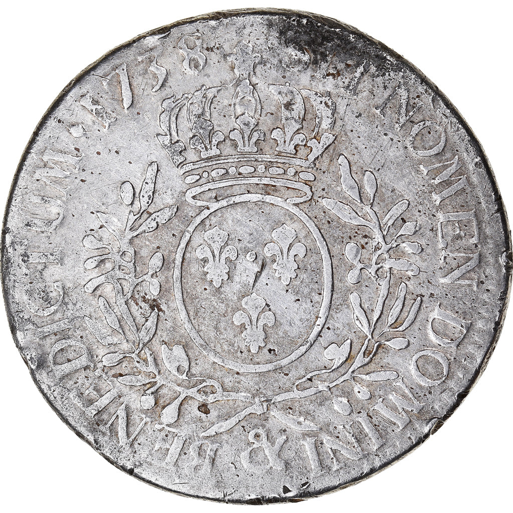 Moeda, França, Louis XV, Ecu aux branches d'olivier, 1738, Aix-en-Provence