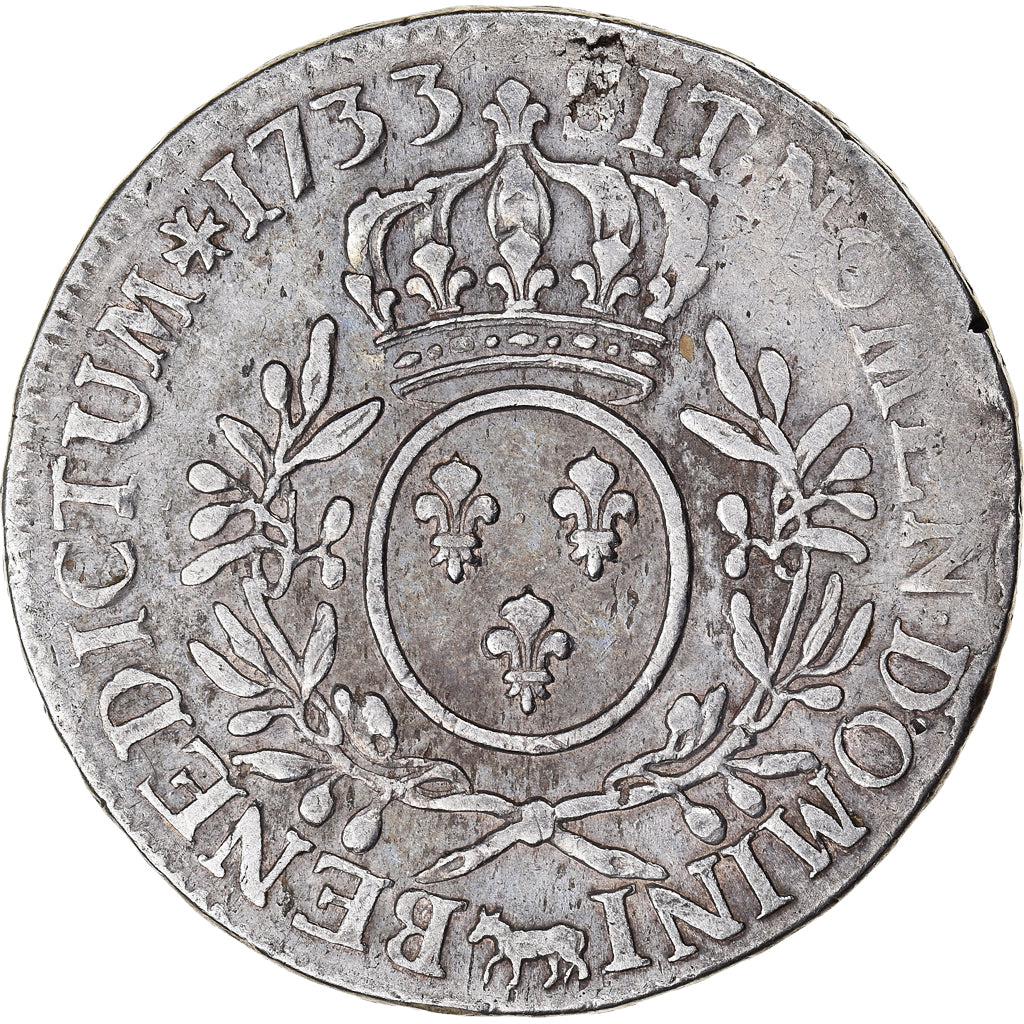 Moeda, França, Louis XV, Ecu aux branches d'olivier de Béarn, 1733, Pau