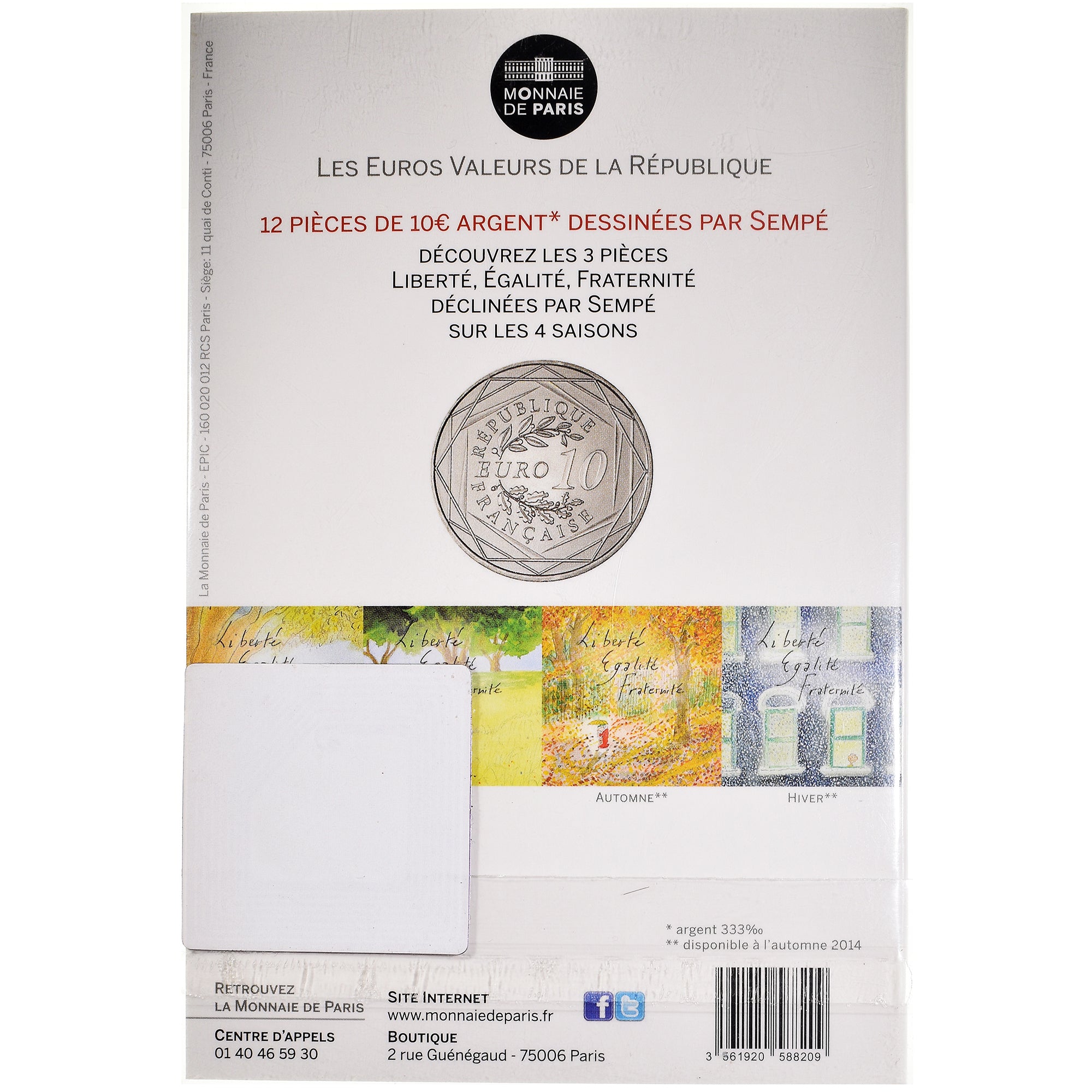 France, Monnaie de Paris, 10 Euro, Fraternité Hiver Sempé, 2014, Paris
