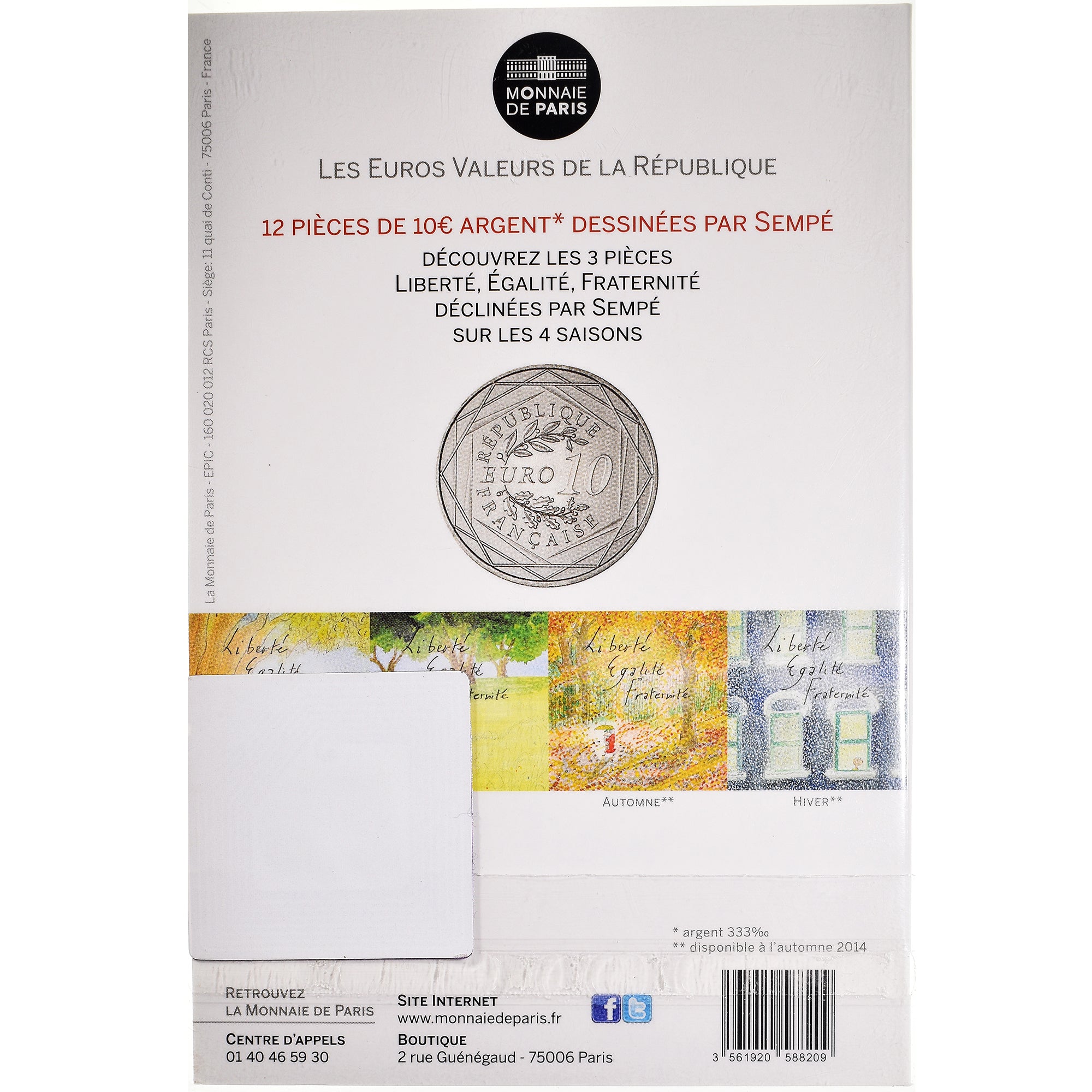 France, Monnaie de Paris, 10 Euro, Fraternité Hiver Sempé, 2014, Paris