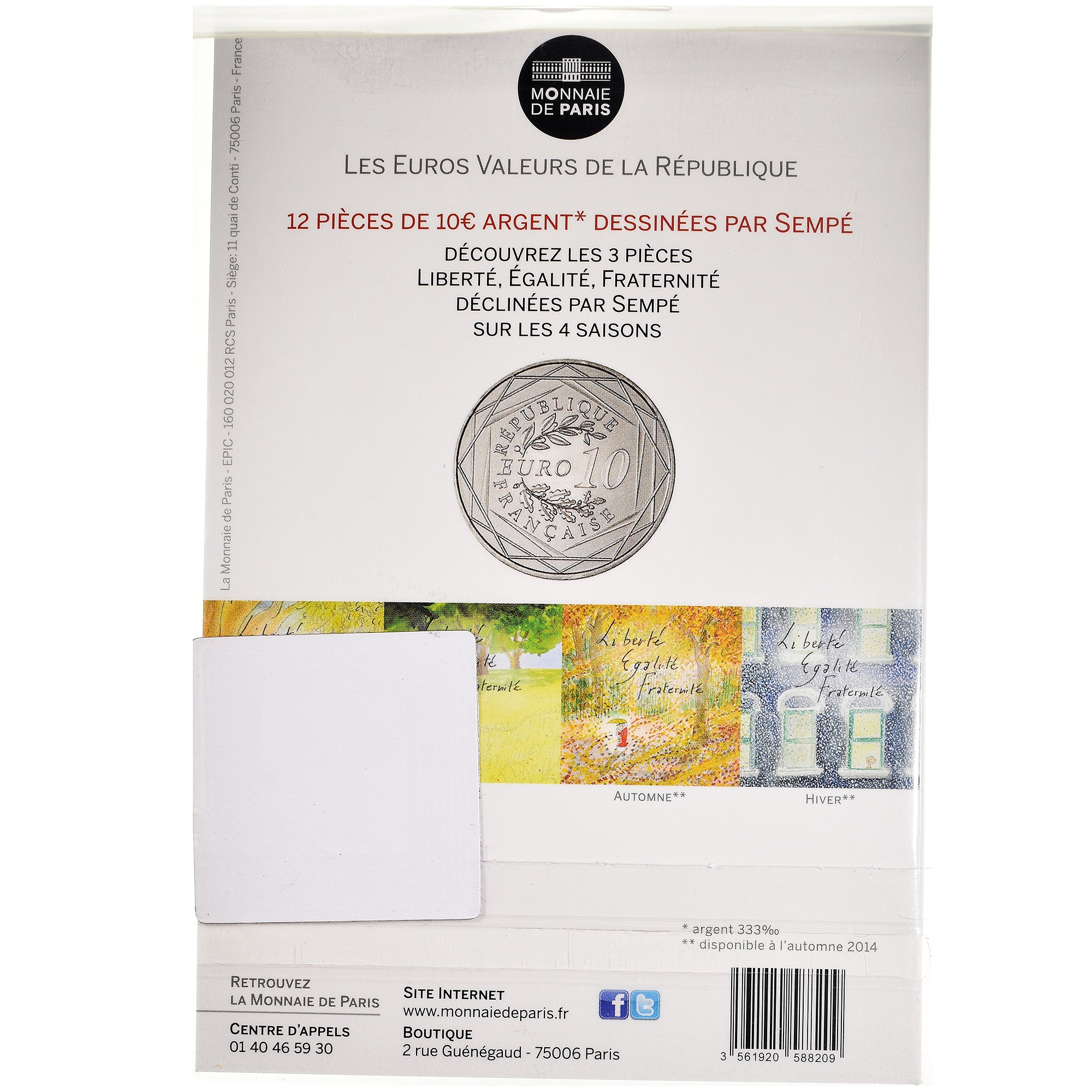 France, Monnaie de Paris, 10 Euro, Liberté Hiver Sempé, 2014, Paris, FDC