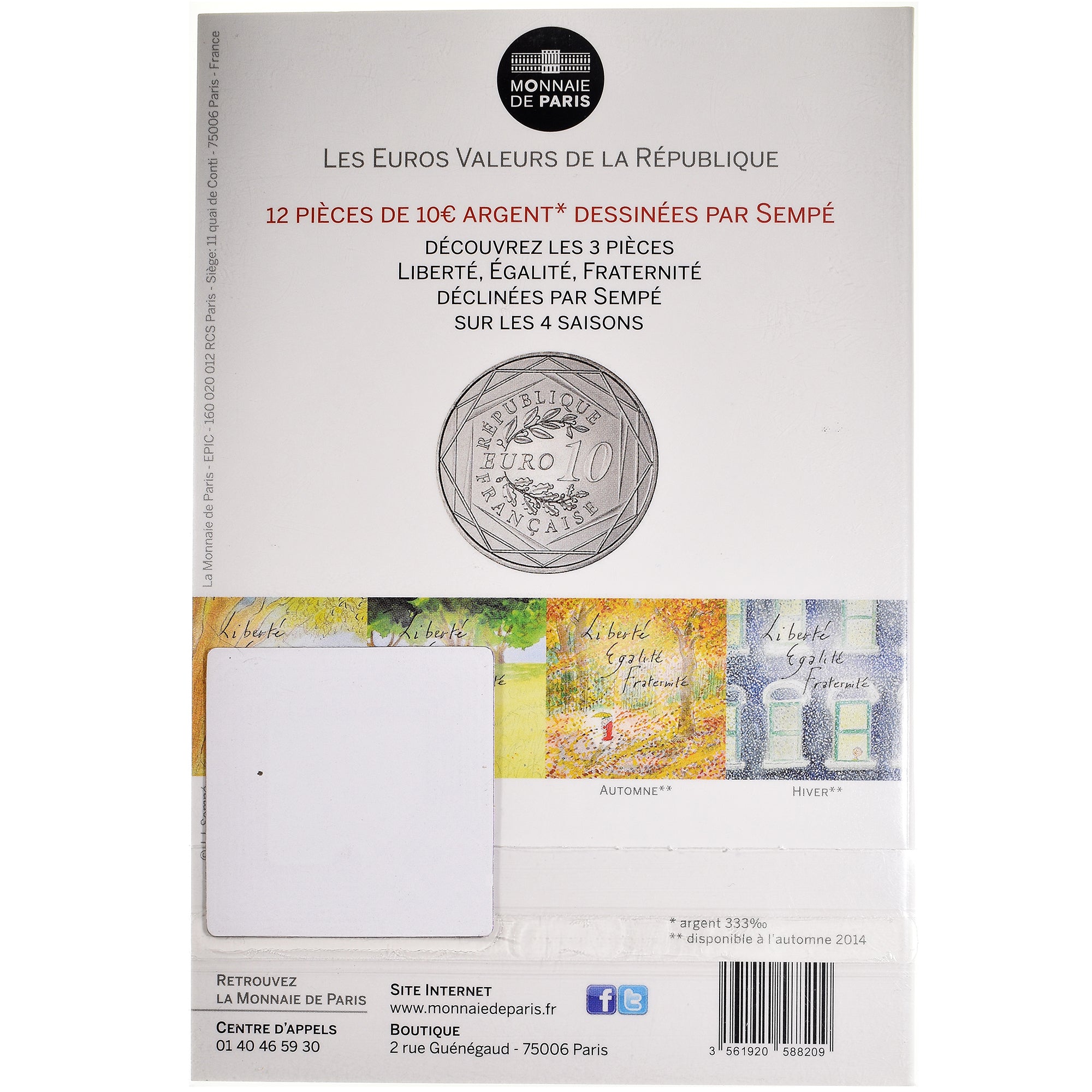 France, Monnaie de Paris, 10 Euro, Fraternité Automne Sempé, 2014, Paris