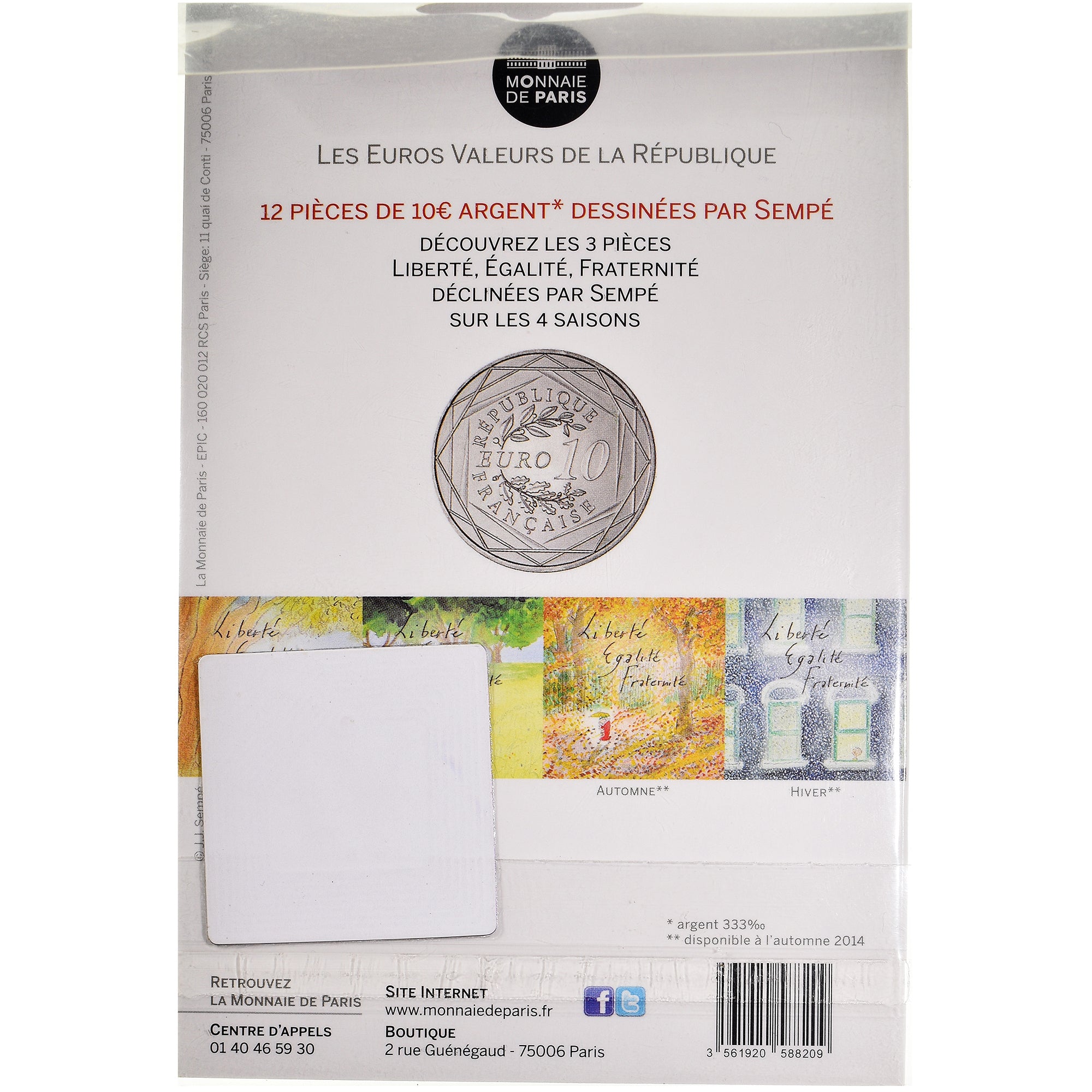 France, Monnaie de Paris, 10 Euro, Liberté Automne Sempé, 2014, Paris, FDC