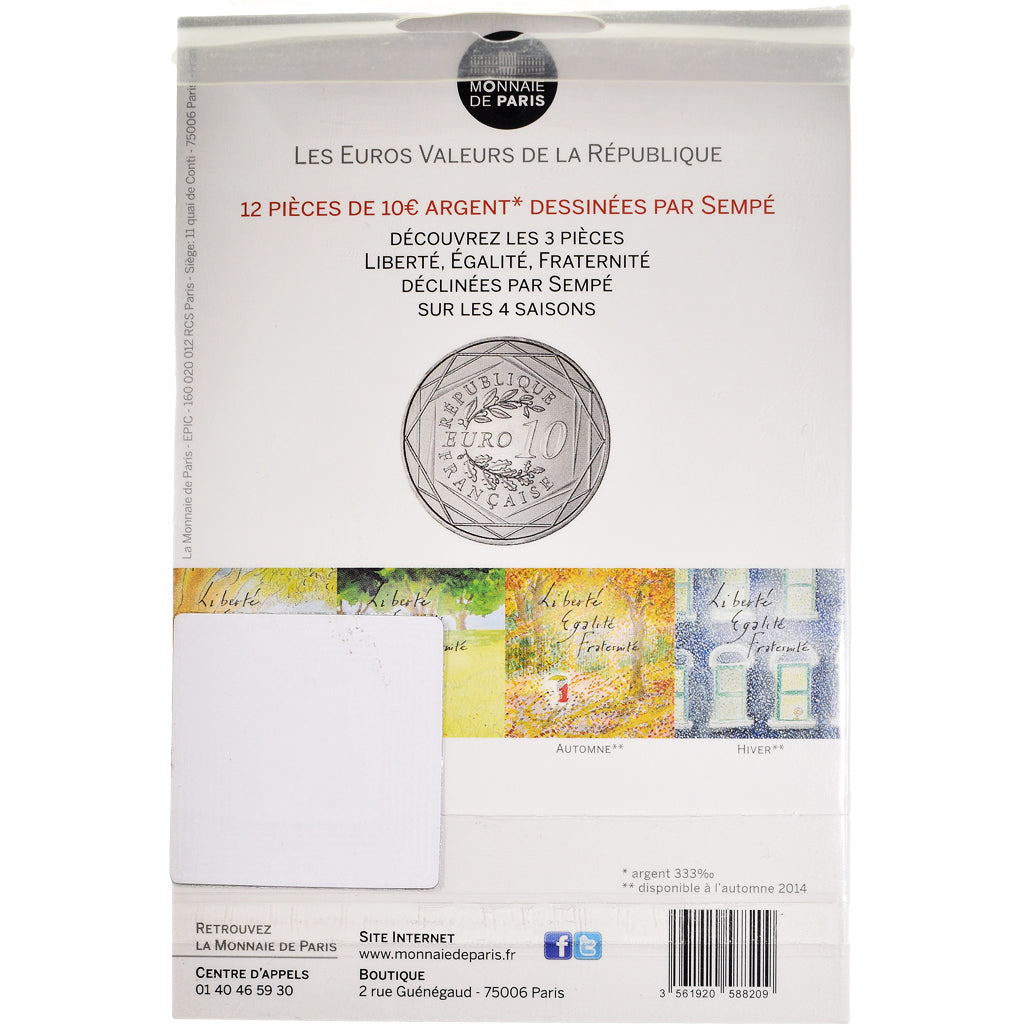 France, Monnaie de Paris, 10 Euro, Liberté Automne Sempé, 2014, Paris