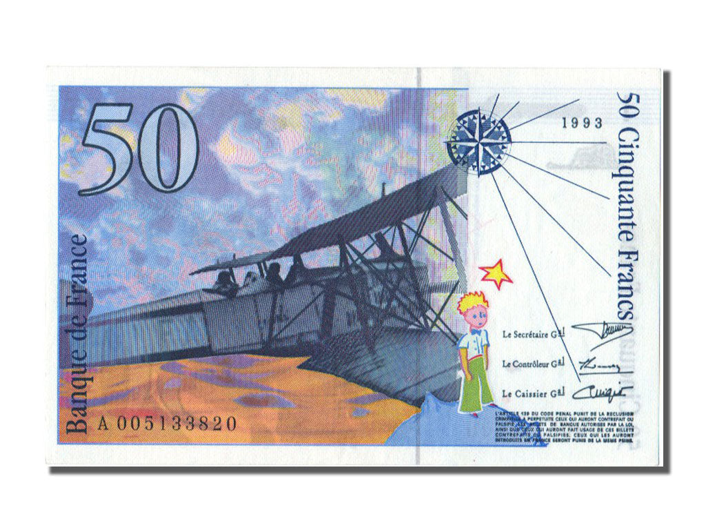 France, 50 Francs, 50 F 1992-1999 ''St Exupéry'', 1993, KM #157b, UNC(65-70), A,