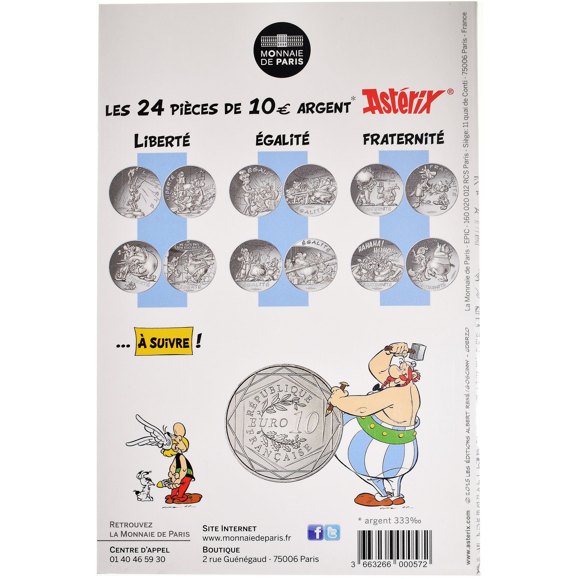 Frankrijk, Parijse munten, 10 Euro, Astérix Égalité (La zizanie), 2015