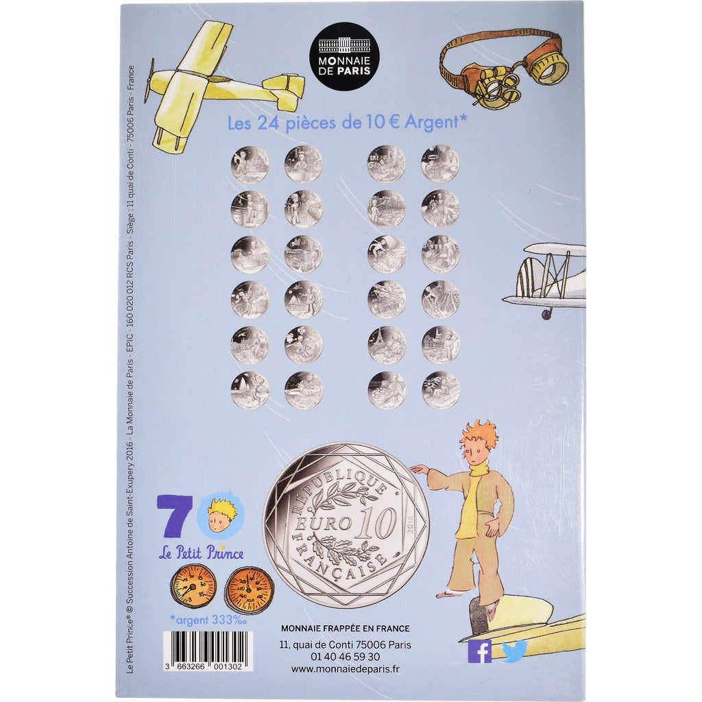 Frankrijk, Parijse munten, 10 Euro, Le Petit Prince en avion, 2016, FDC, Zilver