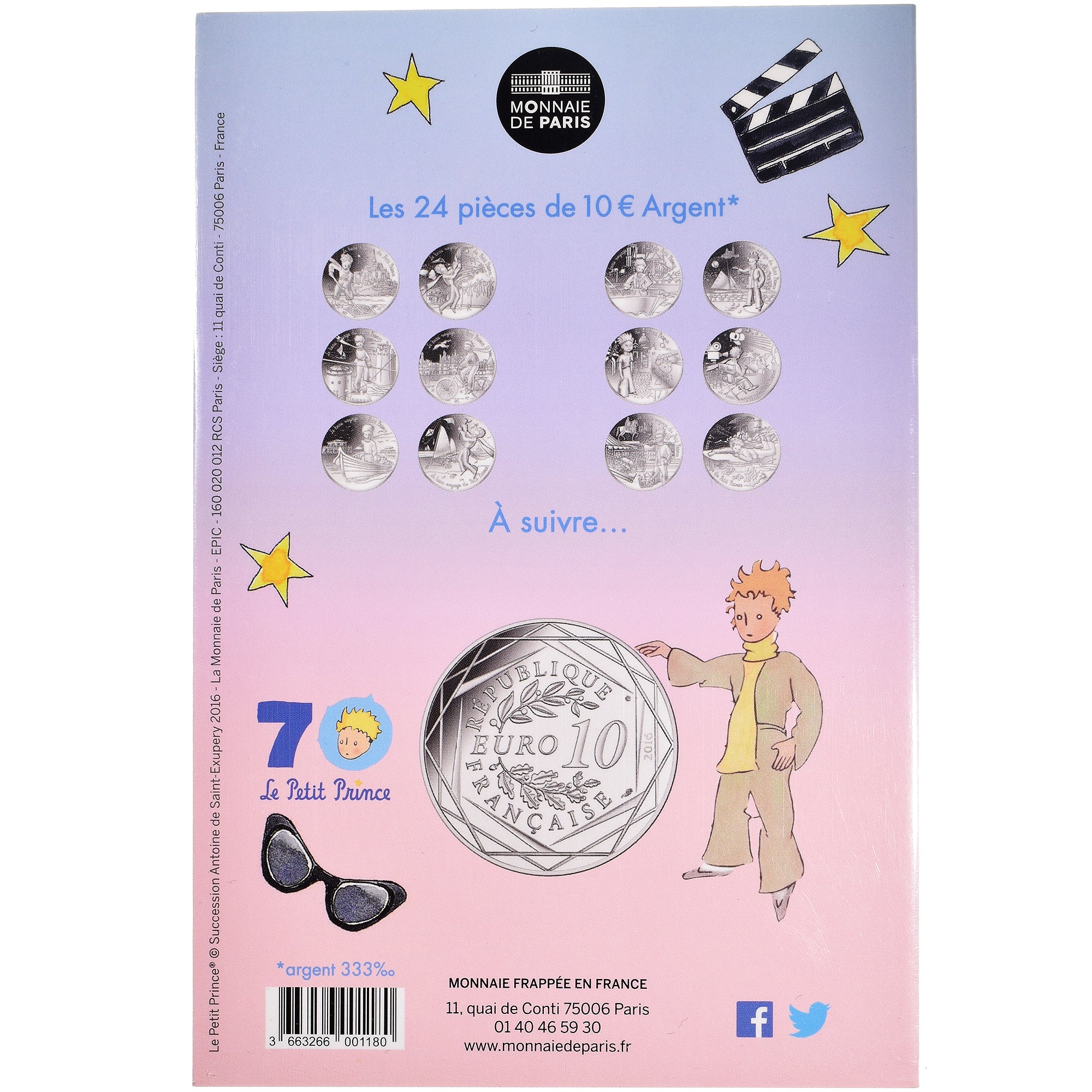 France, Monnaie de Paris, 10 Euro, Le Petit Prince (fait du cinéma), 2016