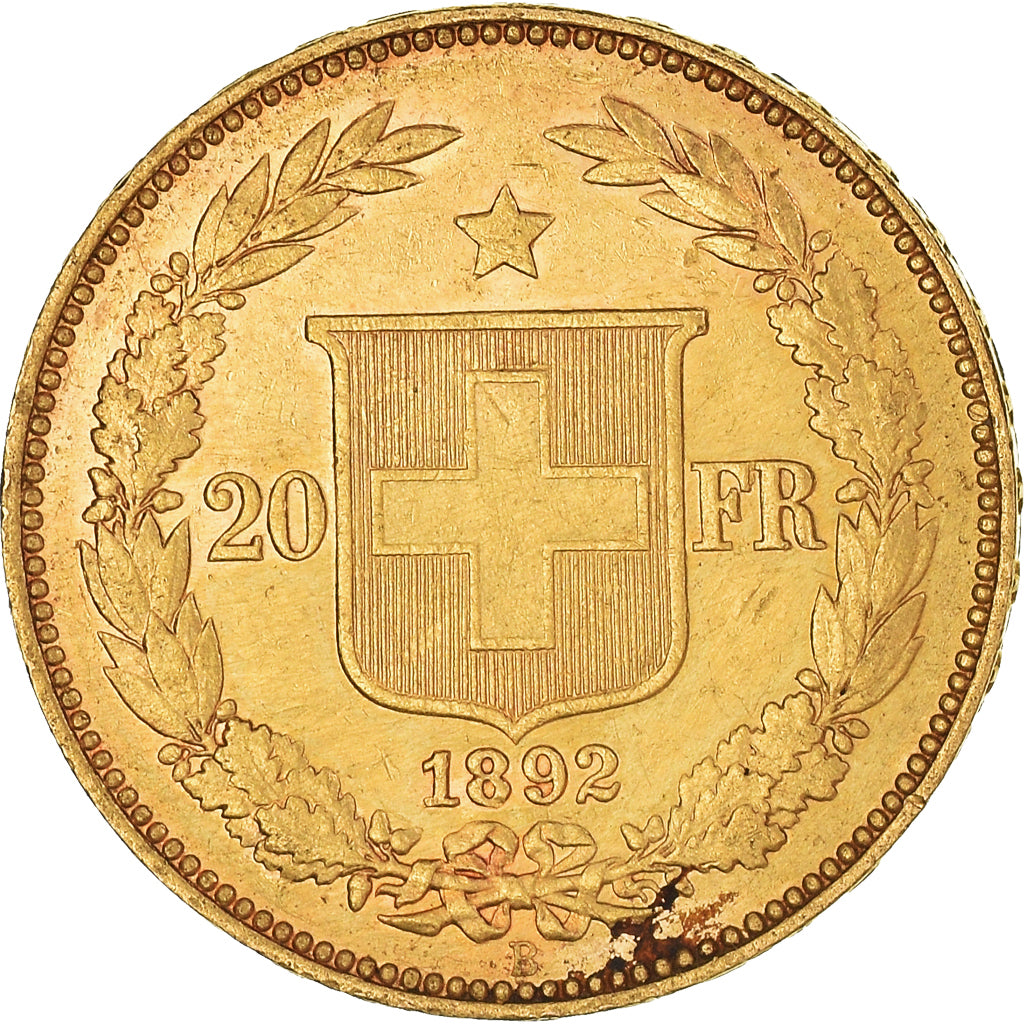 Moneda, Suiza, 20 Francs, 1892, Bern, MBC+, Oro, KM:31.3