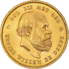 Coin, Netherlands, William III, 10 Gulden, 1876, MS(63), Gold, KM:106