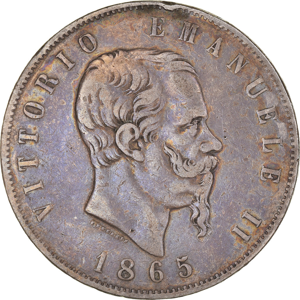 Coin, Italy, Vittorio Emanuele II, 5 Lire, 1865, Torino, VF(30-35), Silver