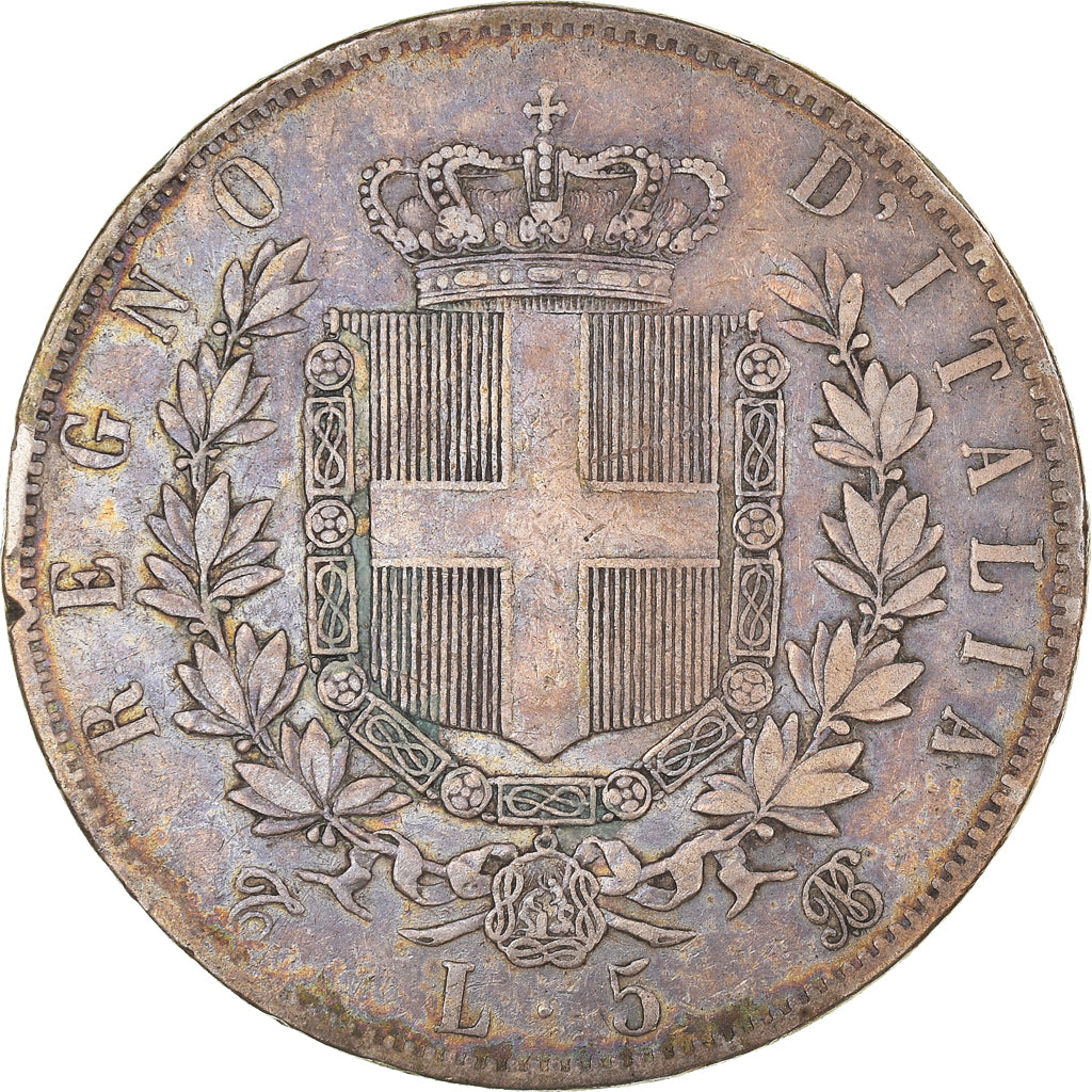 Coin, Italy, Vittorio Emanuele II, 5 Lire, 1865, Torino, VF(30-35), Silver