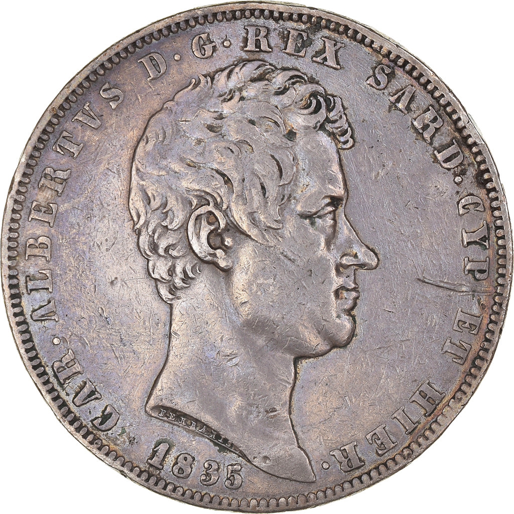 Moneda, Estados italianos, SARDINIA, Carlo Alberto, 5 Lire, 1835, Genoa, MBC