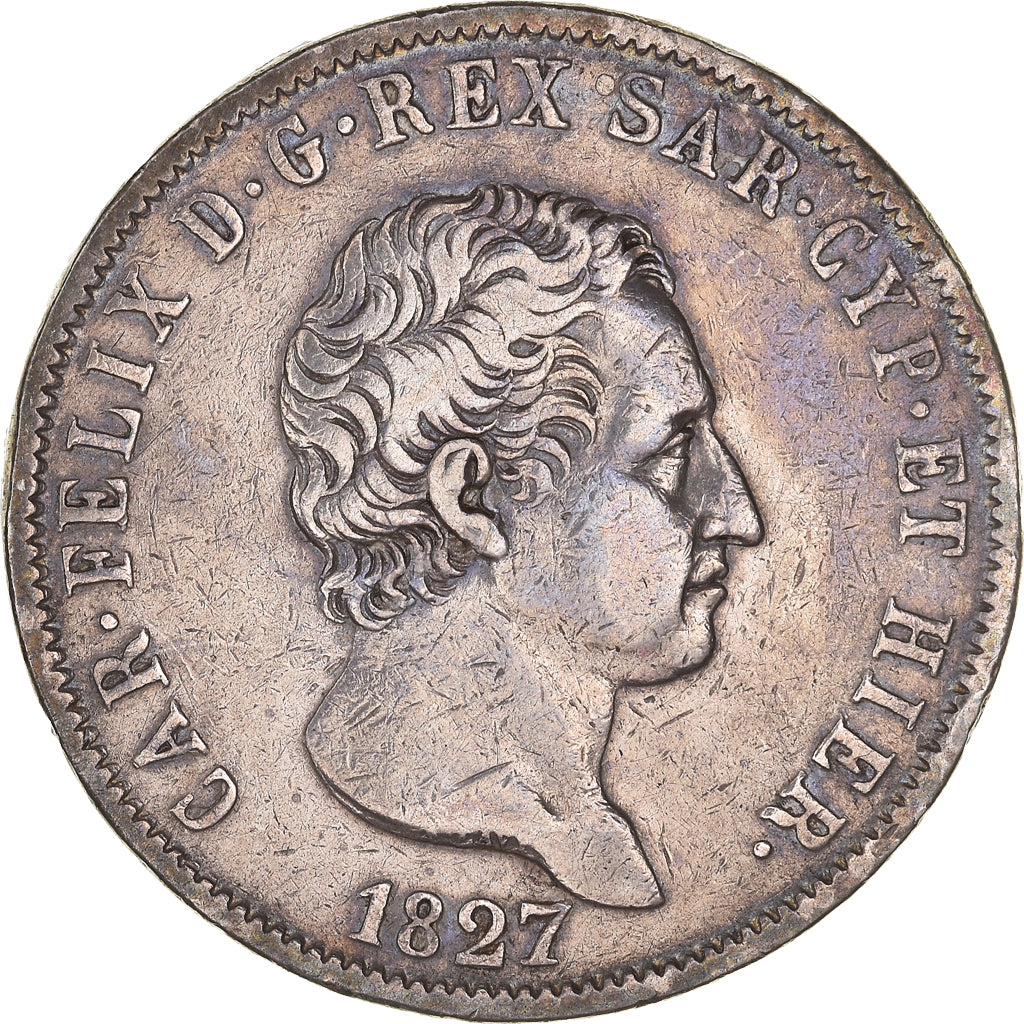 Moneta, STATI ITALIANI, SARDINIA, Carlo Felice, 5 Lire, 1827, Genoa, MB+