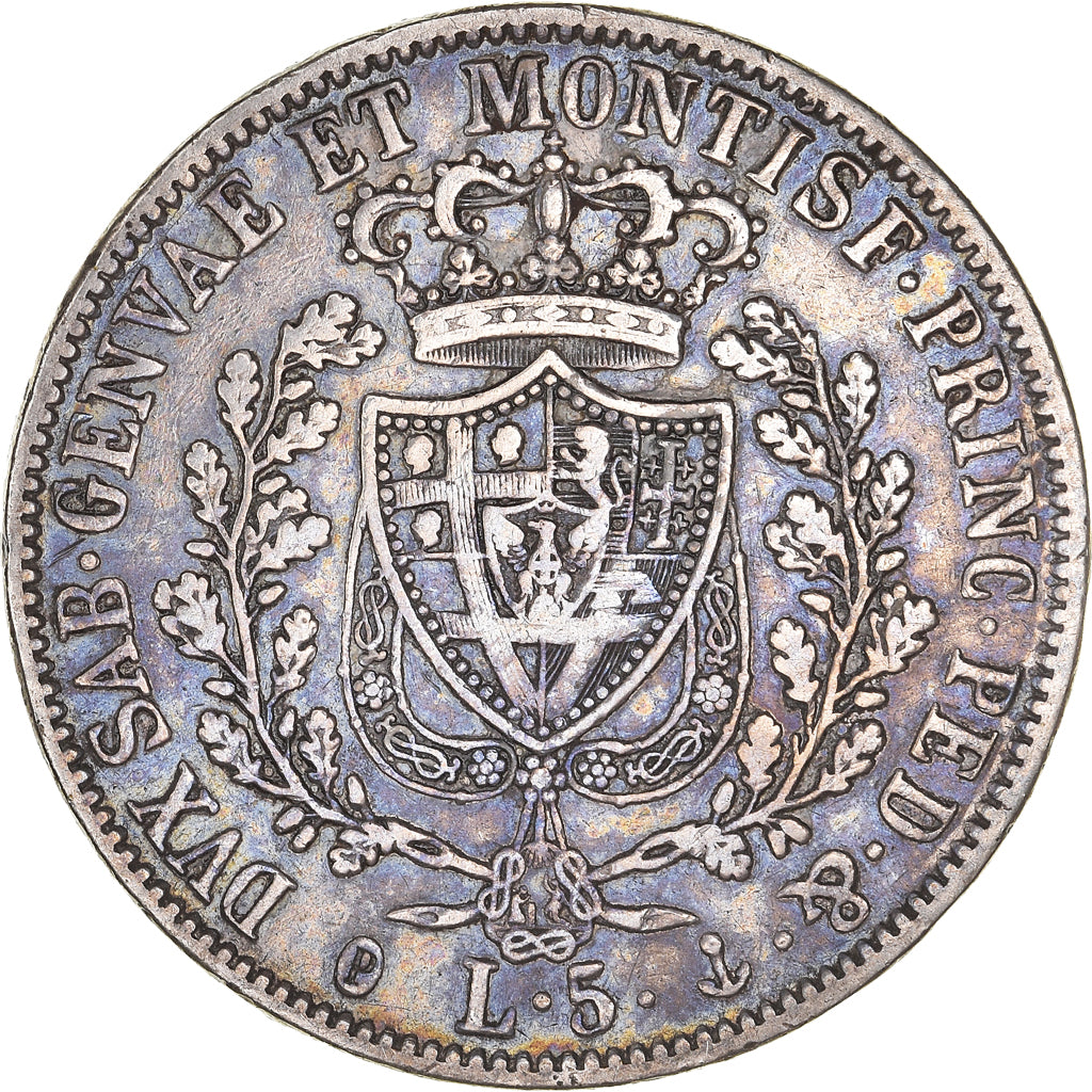 Moneta, STATI ITALIANI, SARDINIA, Carlo Felice, 5 Lire, 1827, Genoa, MB+