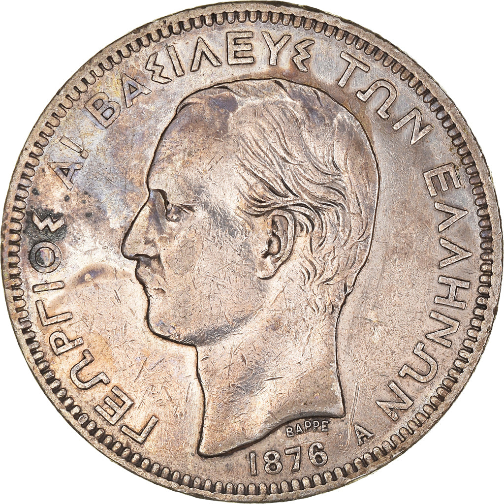 Coin, Greece, George I, 5 Drachmai, 1876, Paris, VF(30-35), Silver, KM:46